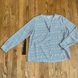 Joie LS Silk Navy Pattern Blouse L